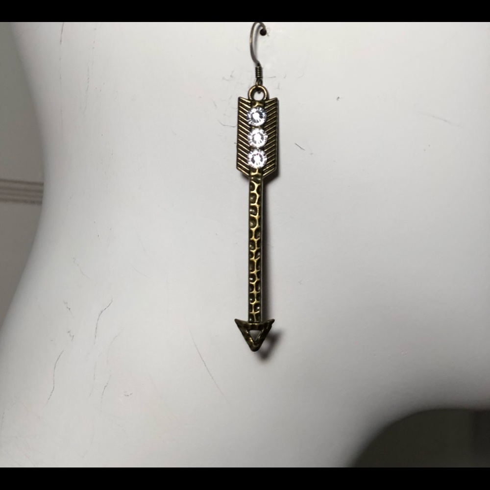LONG ARROW EARRINGS WITH RHINESTONES BRASS CUPIDS ARROWS VALENTINE  3” LONG